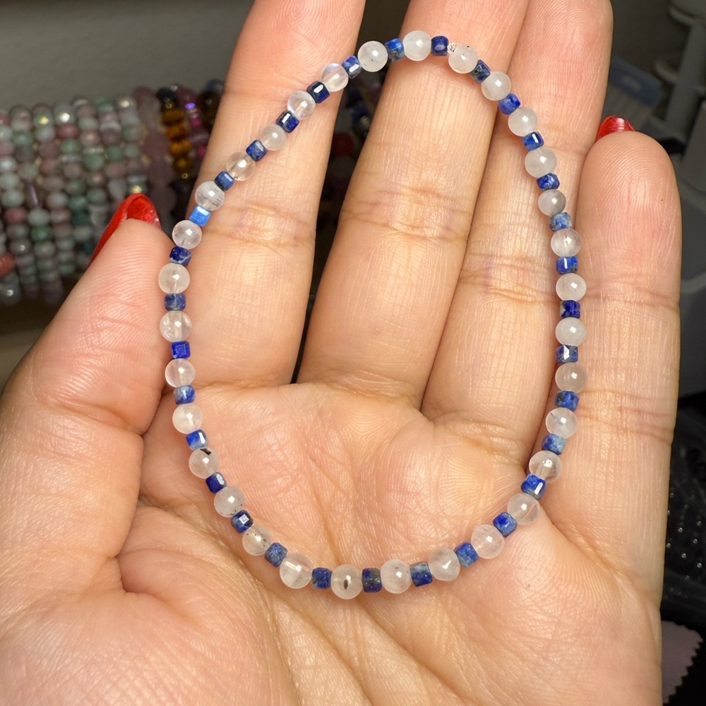 ✨ Dainty Moonstone & Lapis Lazuli Bracelet ✨ - Picture 2 of 3